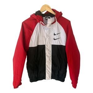 Nike Swoosh Graphic Windbreaker Jacket Mens Small Red White Black Full Zip